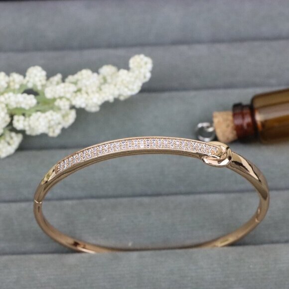 Elegant Rose Gold Bangle with Pave Crystals and Hook Accent, XPBL0445 - Picture 10 of 12